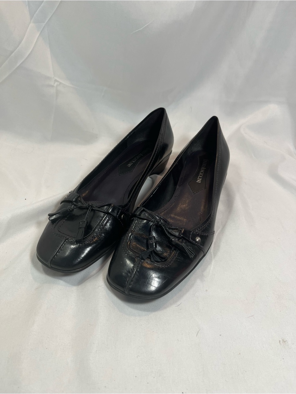 Enzo Angiolini Black Leather Bow Flats